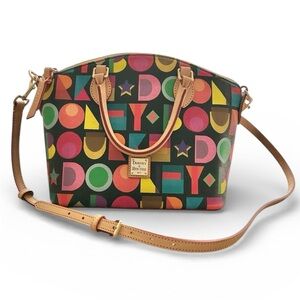 Dooney & Bourke Art Deco Geena Satchel Black Multicolor Logo Bag
